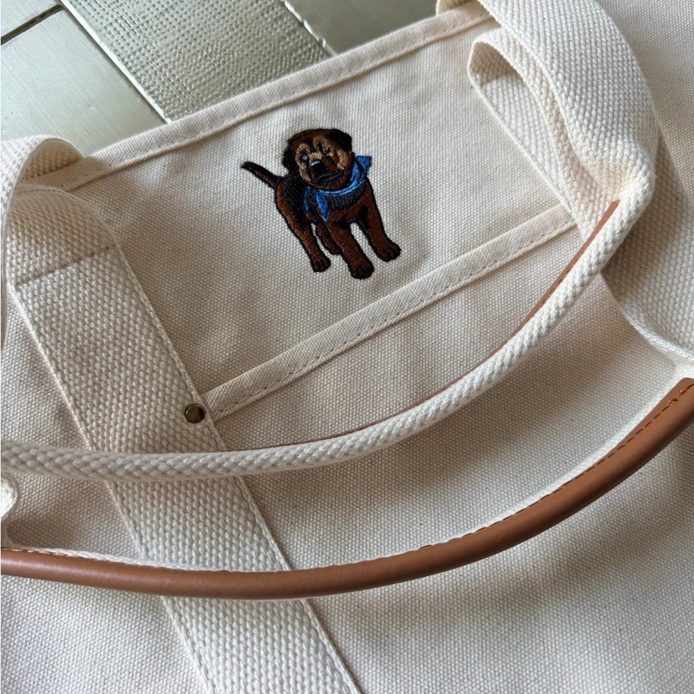 Canvas Tote Bag Set Dog Embroidered + Matching Pouch Dog Lover Gift